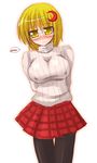  arayama_reiichi bespectacled blonde_hair blush breasts casual glasses large_breasts lunasa_prismriver pantyhose short_hair skirt smile solo sweater touhou yellow_eyes 