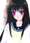  black_hair blush copyright_request doru_riheko long_hair pink_eyes school_uniform solo 