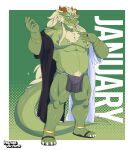 2_horns absurd_res anthro asian_clothing clothing dragon east_asian_clothing fundoshi green_body hair hi_res horn japanese_clothing male musclegut nipples padzyan pecs solo tail underwear white_hair