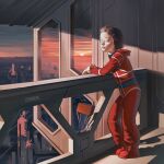 ambiguous_gender balcony coveralls duo_focus evgeniy_shvenk eyes_closed female feral futuristic group hi_res human indicator_(alisa_seleznyova) mammal signature skliss sunset urban_background young_female