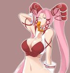  .hack//g.u. 1girl bad_id bad_pixiv_id breasts brown_eyes cleavage glasses large_breasts mouth_hold necktie pi_(.hack//) pink_hair san_dai_wa_jou solo twintails 