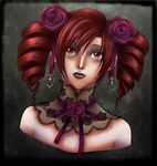  amy_sorel drill_hair flower masaero red_eyes red_hair rose solo soulcalibur soulcalibur_iv 