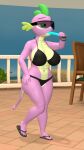 3d_(artwork) anthro big_breasts bikini breasts clothed clothing crossgender digital_media_(artwork) dragon female food friendship_is_magic hasbro hi_res mtf_crossgender my_little_pony navel non-mammal_breasts papadragon69 popsicle purple_body scalie solo spike_(mlp) swimwear thick_thighs