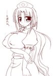  arayama_reiichi blush breast_hold breasts brown covered_nipples huge_breasts monochrome solo touhou yagokoro_eirin 