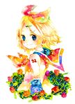  blonde_hair colorful flower highres kagamine_rin legomaru solo traditional_media vocaloid watercolor_(medium) 