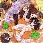  absurdres barefoot black_hair carrot feet hekicha highres inaba_tewi long_hair multiple_girls purple_hair red_eyes reisen_udongein_inaba scan scan_artifacts short_hair soles toes touhou 