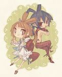  1girl angel_wings antenna_hair blush brother_and_sister brown_hair detached_sleeves disgaea disgaea_d2 frills kazamine_(stecca) laharl pointy_ears red_eyes scarf short_hair siblings sicily_(disgaea) white_bloomers wide_sleeves wings 