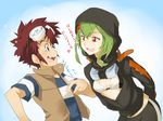  1girl bikini_top brown_eyes brown_hair digimon digimon_adventure_02 digimon_world_re:digitize goggles goggles_around_neck green_hair motomiya_daisuke rayanawolfer red_eyes shinomiya_rina short_hair 