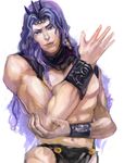  absurdres earrings highres horns jewelry jojo_no_kimyou_na_bouken kars_(jojo) kirbyheimi loincloth long_hair male_focus manly muscle purple_hair shirtless solo vambraces 