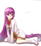  blush fate/extra fate_(series) hair_ribbon labcoat long_hair matou_sakura neko_kuriya purple_eyes purple_hair ribbon solo very_long_hair 