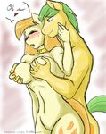  &lt;3 anthro anthrofied aunt_orange_(mlp) beauty_mark blonde_hair blush breasts couple cutie_mark dialog english_text female friendship_is_magic gold green_hair hair hasana-chan male my_little_pony navel necklace nipples pussy text uncle_orange_(mlp) 