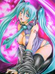  bad_id bad_pixiv_id blush breasts cleavage green_eyes green_hair hatsune_miku izumontan large_breasts long_hair lowres necktie open_mouth panties solo striped striped_panties thighhighs tongue tongue_out traditional_media underwear very_long_hair vocaloid 
