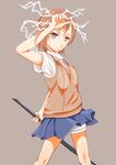  bad_id bad_pixiv_id biribiri brown_eyes brown_hair electricity hair_ornament hairpin highres kentokai21 misaka_mikoto school_uniform shorts skirt solo to_aru_kagaku_no_railgun to_aru_majutsu_no_index 