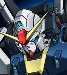  blue_background blue_eyes close-up glowing glowing_eye gundam gundam_mk_ii mecha no_humans noah_noah simple_background solo upper_body zeta_gundam 