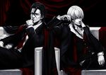  aizen_sousuke bleach formal gloves ichimaru_gin monochrome multiple_boys necktie smirk spot_color suit sun_dou 