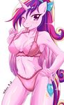  anthro anthrofied big_breasts blush bra breasts cleavage cloth clothed clothing cutie_mark equine female friendship_is_magic hair horn long_hair looking_at_viewer mammal my_little_pony panties princess_cadance_(mlp) purple_eyes skykain solo text tongue tongue_out underwear winged_unicorn wings 