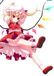  arms_up blonde_hair flandre_scarlet frills gotou_jin hat hat_ribbon red_eyes ribbon side_ponytail solo thighs touhou wings 