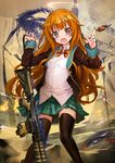  :o aircraft amatsuka_mao assault_rifle black_legwear blazer blush bow crossover dress_shirt execution fang gj-bu gun hair_flaps halo hands_up hanged heckler_&amp;_koch helicopter highres hk416 jacket lamppost lm7_(op-center) long_hair noose open_mouth orange_hair plaid plaid_skirt purple_eyes rifle school_uniform shirt silhouette sketch skirt solo_focus spec_ops_the_line standing thighhighs very_long_hair weapon zettai_ryouiki 