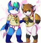  anthro barti blush briefs canine cub cute diaper dog duo fox horn ironic looking_at_viewer male mammal necktie ruugiaruu scout tundra tundra_(character) underwear uniform young 