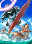  amy_(suisei_no_gargantia) animal bag blue_eyes brown_hair chain chamber_(suisei_no_gargantia) fringe_trim grace_(suisei_no_gargantia) highres mecha nerima_(neconicoban) sail short_hair suisei_no_gargantia 