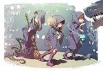  belt boots broom brown_hair dress fantasy freckles glasses hood kagari_atsuko knee_boots lantern little_witch_academia lotte_jansson multiple_girls official_art open_mouth orange_hair pale_skin robe short_hair skirt sucy_manbavaran trigger_(company) wand wide_sleeves witch yoshinari_you 