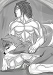  anthro biceps breasts canine female fur gripping hair holding human interspecies kneeling male mammal monkeyxflash monochrome muscles nude pecs side_boob sitting sketch sleeping straight toned wolf 