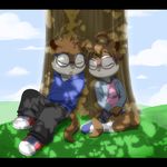  chipmunk cute eyewear fluffy_tail glasses grass jeanette_miller mammal pak009 rodent simon_seville sleeping tree 