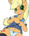  applejack_(mlp) blonde_hair clothed clothing cutie_mark equine female freckles friendship_is_magic green_eyes hair horse lift my_little_pony oze panties pony school_uniform schoolgirl_uniform smile solo suggestive thigh_highs underwear 