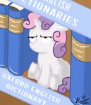  annoyed black_eyes book cub dictionary english_text equine female feral friendship_is_magic fur hair hi_res horn horse library mammal multi-colored_hair my_little_pony nexivian pink_hair pony purple_hair solo sweetie_belle_(mlp) text two_tone_hair unicorn white_fur young 