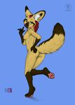  4_toes anthro bat-eared_fox breasts butt canine edit female fox heterochromia hindpaw kacey looking_at_viewer mammal nipples nude paws plain_background pussy recolor solo 