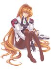  ahoge blue_eyes elhaym_van_houten feet guchico long_hair no_shoes orange_hair panties panties_under_pantyhose pantyhose shoes_removed sitting solo underwear very_long_hair xenogears 