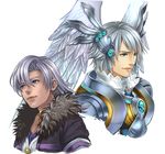  alvis aqua_eyes blue_eyes dark_skin dark_skinned_male fur_trim head_wings kallian multiple_boys ohse silver_hair white_hair xenoblade_(series) xenoblade_1 