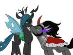  armor black_hair cape changeling crown equine eyeshadow fangs female feral friendship_is_magic green_eyes hair holes horn horse king_sombra_(mlp) makeup male mammal mickeymonster my_little_pony plain_background pony queen_chrysalis_(mlp) red_eyes white_background wings 