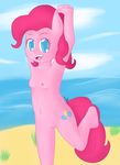  anonjg anthro anthrofied armpits breasts child cub cutie_mark female friendship_is_magic hair human humanized looking_at_viewer mammal my_little_pony navel nipples nude open_mouth outside pink_hair pinkie_pie_(mlp) pussy raised_arm sky small_breasts smile solo standing young young_human 