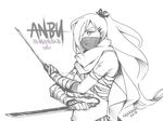  1girl 2013 anbu artist_name bandage character_name dual_wielding greyscale hair_ornament hair_over_one_eye hairclip kaara long_hair looking_at_viewer mask monochrome naruto ninja ponytail scarf solo sword tattoo very_long_hair weapon yamanaka_ino 