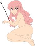  1girl absurdres anus ass bare_feet barefoot flat_chest highres legs long_hair louise_francoise_le_blanc_de_la_valliere nude nude_filter open_mouth photoshop pink_hair pussy red_eyes thighs uncensored vector_trace zero_no_tsukaima 