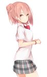  bracelet hair_bun jewelry kojiki-life looking_at_viewer open_mouth plaid plaid_skirt red_hair school_uniform short_hair simple_background skirt solo white_background yahari_ore_no_seishun_lovecome_wa_machigatteiru. yellow_eyes yuigahama_yui 