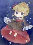  beatrice blonde_hair blue_eyes bubble bug butterfly chibi dress flower hair_bun hair_flower hair_ornament insect kashiwa_kiseri solo umineko_no_naku_koro_ni underwater wide_sleeves 