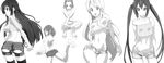  absurdres akiyama_mio ass bare_shoulders bikini_top breasts cameltoe crop_top greyscale hair_ornament hairband hairclip highres hirasawa_yui k-on! kotobuki_tsumugi large_breasts long_hair long_image midriff monochrome multiple_girls nakano_azusa navel one_eye_closed platform_footwear sandals short_hair short_shorts shorts small_breasts squatting strapless suna tainaka_ritsu thigh_gap thighhighs transparent_background tubetop twintails very_long_hair wide_image 