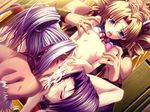  1boy 3girls alfia_flux blonde_hair blue_eyes breasts caressing_testicles cum dark_skin dark_sking emelie_gwendolyn eyes_closed fellatio flat_chest game_cg group_sex harem kantaka licking mashou_no_nie multiple_girls nipples oral penis purple_hair pussy rachel_cloves sex sucking_testicles testicles uncensored vaginal 