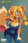  big_breasts blonde_hair blue_eyes breasts canine chalo chest_tuft cleavage clothed clothing female freckles fur hair las_lindas mammal overalls pigtails solo sunny_(chalo) tuft 