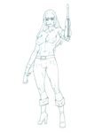  abs arm_cannon belt breasts cigar cobra genderswap high_heels highres impossible_clothes large_breasts lineart lips long_hair monochrome mouth_hold po-ju psychogun shoes simple_background sketch skin_tight solo space_adventure_cobra standing weapon white_background work_in_progress 