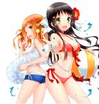  :d absurdres ass ball bandeau bare_shoulders beachball belly_chain bikini black_hair breasts cleavage cuteg cutoffs denim denim_shorts fang flower front-tie_top green_eyes hair_flower hair_ornament hibiscus highres huge_filesize innertube jewelry kannagi_miyabi kono_naka_ni_hitori_imouto_ga_iru! long_hair medium_breasts multiple_girls navel open_mouth orange_eyes orange_hair outstretched_hand red_bikini scan short_shorts shorts side-tie_bikini small_breasts smile splashing swimsuit tsuruma_konoe twintails white_bikini 