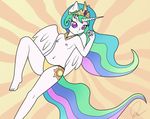  anonjg anthro anthrofied breasts child crown cub cutie_mark female friendship_is_magic hair horn human humanized long_hair mammal multi-colored_hair my_little_pony nipples nude princess princess_celestia_(mlp) royalty small_breasts solo underwear white_body wings young young_human 