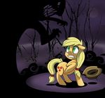  applejack_(mlp) blonde_hair cowboy_hat equine female feral friendship_is_magic green_eyes hair hat hi_res horse mammal monster moon my_little_pony navel night pony scared vicse 