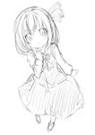  ascot bad_id bad_pixiv_id greyscale hair_ribbon long_sleeves monochrome open_mouth pointy_ears ribbon rumia salmon_(saaamon) short_hair sketch skirt skirt_set solo touhou 