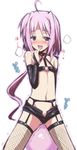  ahoge bad_id bad_pixiv_id bare_shoulders blush bridal_gauntlets caro_ru_lushe elbow_gloves fishnet_legwear fishnets flat_chest garter_straps gloves long_hair lyrical_nanoha mahou_senki_lyrical_nanoha_force midriff naughty_face navel open_mouth pink_hair purple_eyes short_shorts shorts slim_legs solo thighhighs yokoyama_kouji 