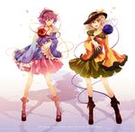  english eyeball green_eyes hairband hat hat_ribbon heart heart_of_string ivxxx komeiji_koishi komeiji_satori multiple_girls purple_hair ribbon short_hair siblings silver_hair sisters skirt third_eye touhou 