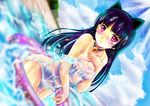  absurdres aka_kitsune animal_ears bad_id bad_pixiv_id bell black_hair cat_ears cloud day dutch_angle gokou_ruri highres innertube jingle_bell long_hair mole mole_under_eye one-piece_swimsuit ore_no_imouto_ga_konna_ni_kawaii_wake_ga_nai outdoors red_eyes school_swimsuit sky solo swimsuit swimsuit_pull tan tanline white_school_swimsuit white_swimsuit 