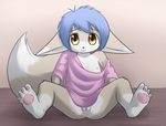  anthro anus blue_hair bottomless canine cub delicious_(artist) female fennec flat_chested fox hair lynnelle_(delicious) lynnelle_larimore mammal nipples pawpads pussy solo young 